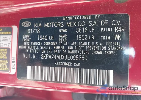 2018 Kia Rio S z USA, uszkodzony, nr VIN 3KPA24ABXJE098260